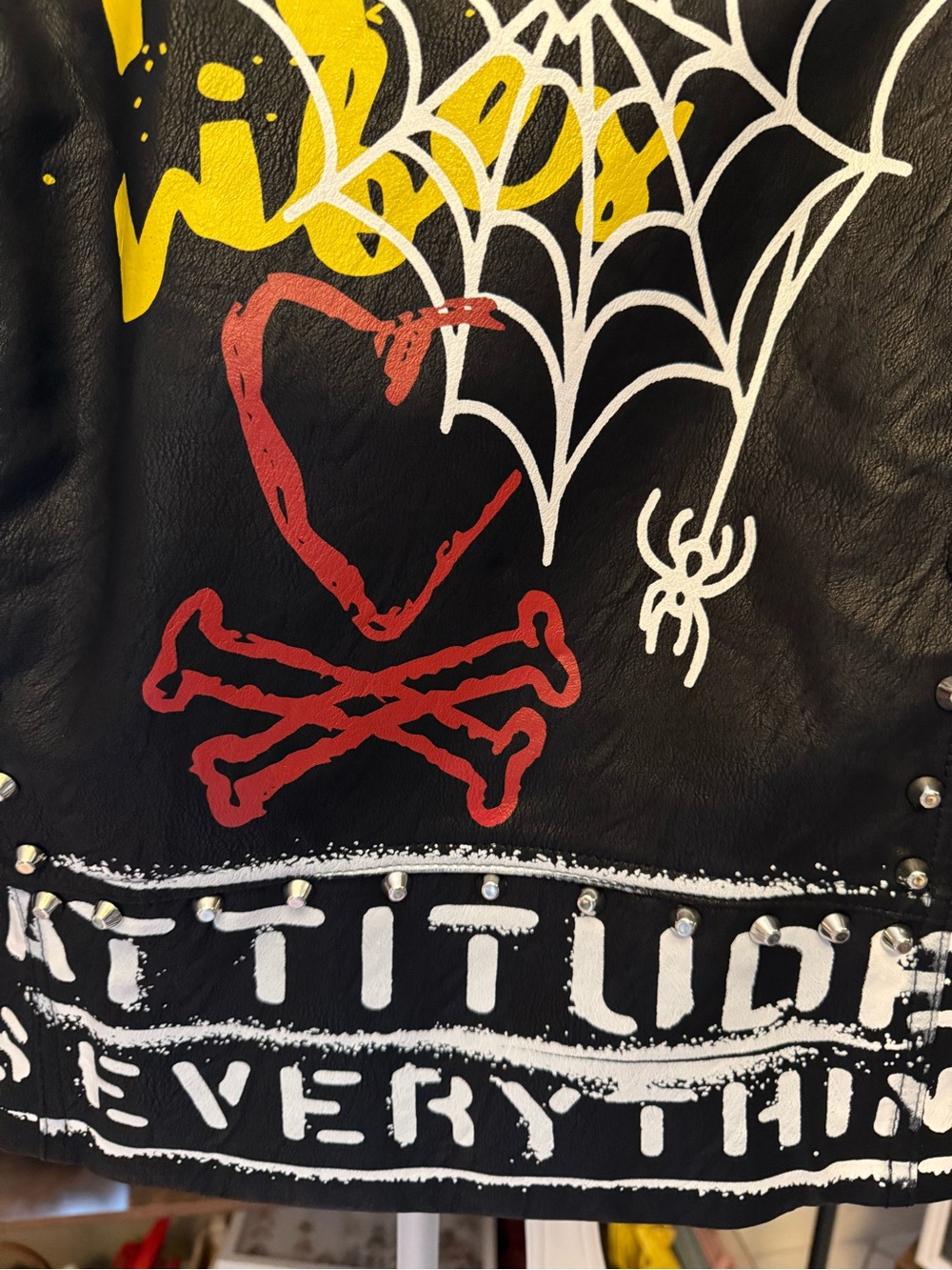 💥💥Studded Black & White Graffiti Faux Leather Street wear/Punk/Vintage jacket - Picture 15 of 16